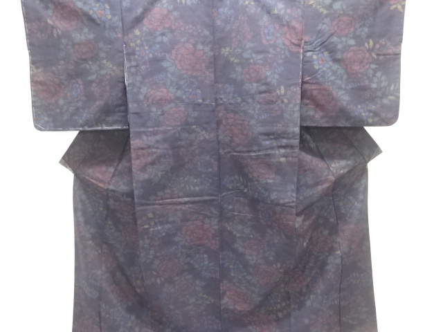 JAPANESE KIMONO / TSUMUGI / WOVEN PEONY